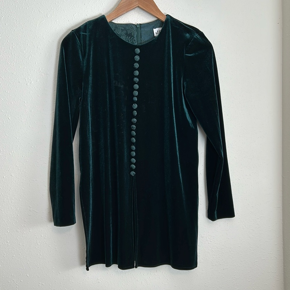 Vintage JBS LTD Forest Green Velvet Button Front Long Sleeve Top